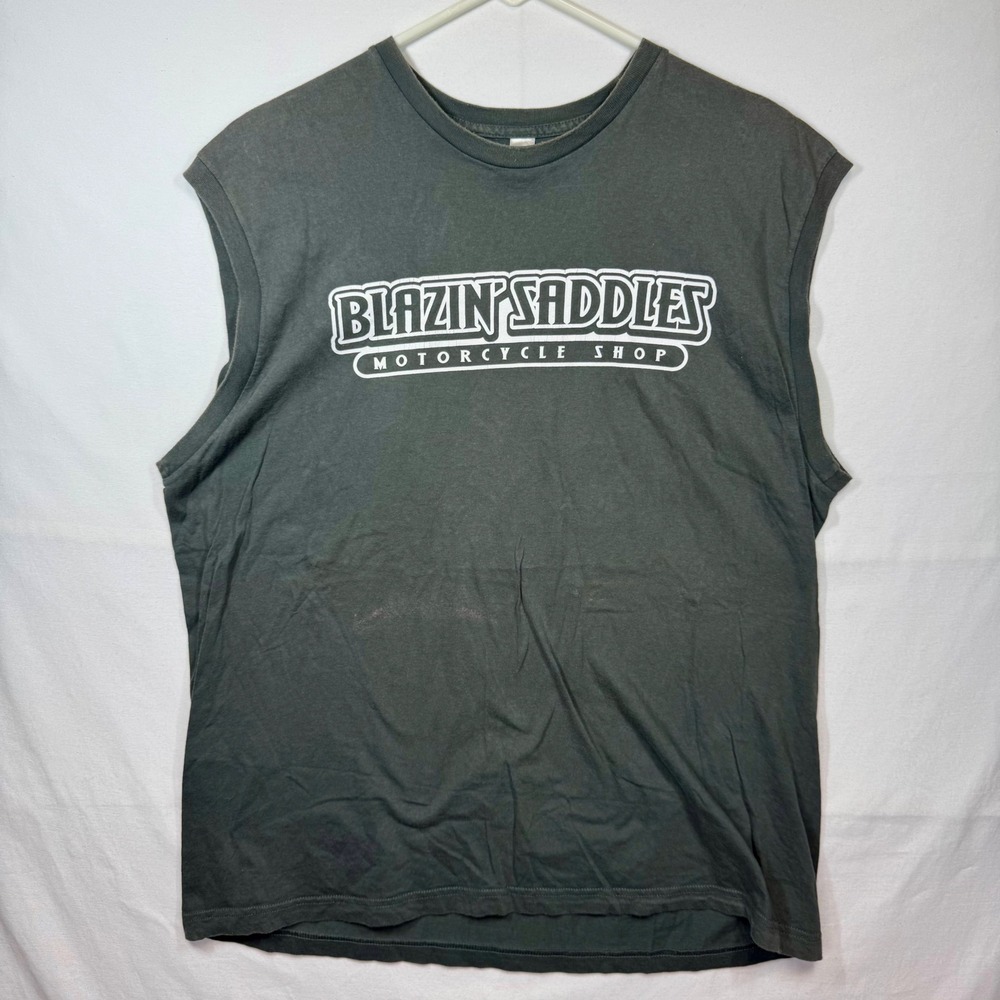 Blazin Saddles Motorcycle Shop Sleeveless T-Shirt Graphic Tee Sz XL